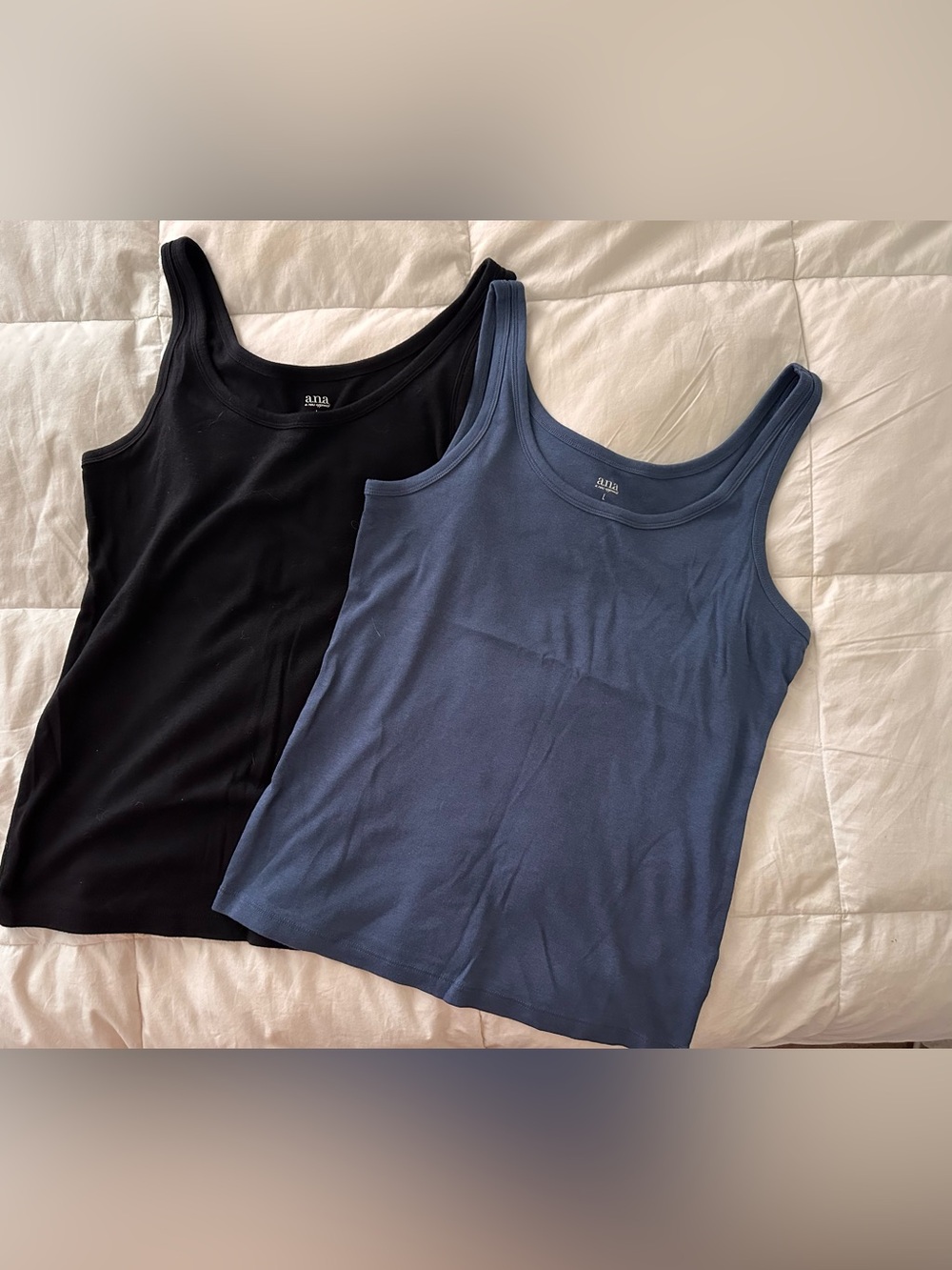 a.n.a Tank Top - Black and Slate Blue Ribbed Scoop Neck